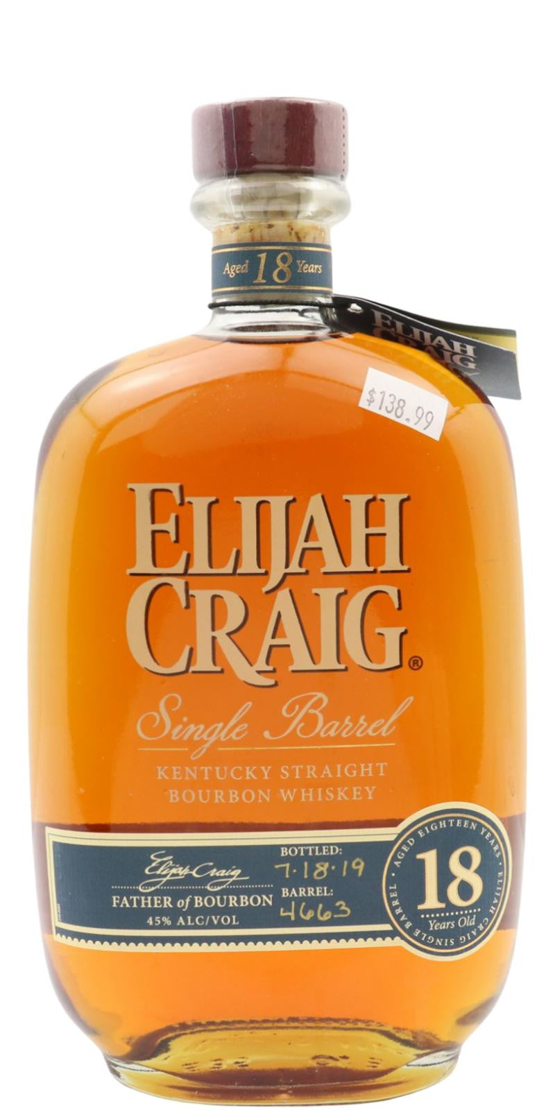 Elijah Craig Single Barrel Bourbon 18 Years Old Btl 750ml 1 PK